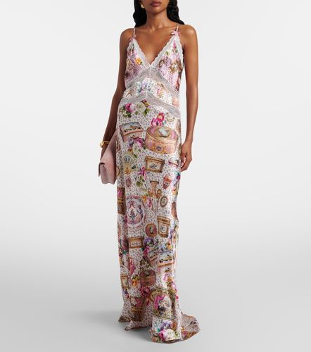 Robe longue en soie imprimée à finitions en dentelle - Camilla - Modalova