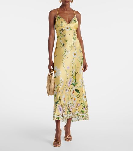 Robe midi en satin de soie à fleurs - Camilla - Modalova