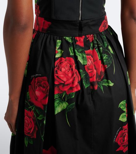Jupe midi en popeline de coton à fleurs - Dolce&Gabbana - Modalova