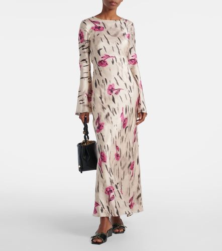 Robe longue en satin à fleurs - Ganni - Modalova