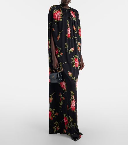 Robe longue en soie mélangée à fleurs et cape - Dolce&Gabbana - Modalova