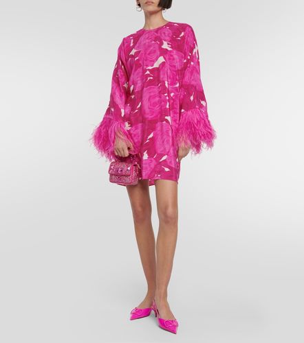 Robe en soie à fleurs et plumes - Valentino - Modalova