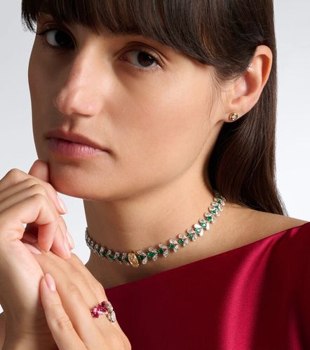 Collier en or blanc 18 ct, diamants et émeraudes - Kamyen - Modalova