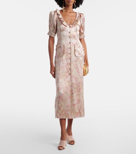 Robe midi en satin de soie à fleurs - Alessandra Rich - Modalova