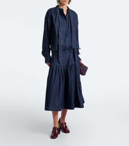 Robe midi en denim à col noué - Dries Van Noten - Modalova