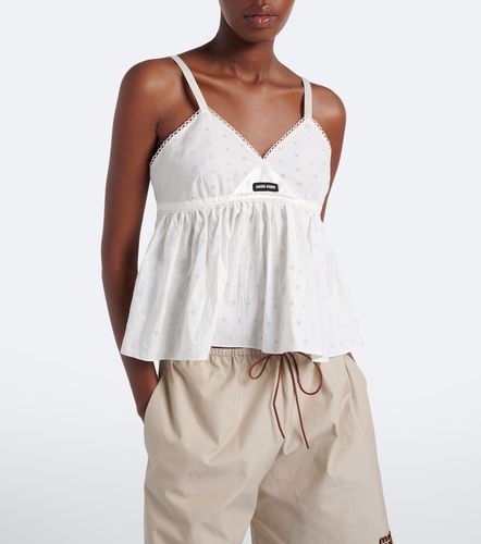 Top en coton mélangé à broderies anglaises - Miu Miu - Modalova