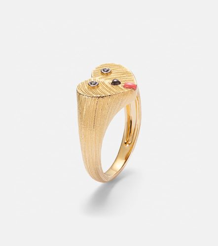 Yvonne Léon Bague d'auriculaire Cœur Toutou Mini en or 9 ct, corail, diamants et onyx - Yvonne Leon - Modalova