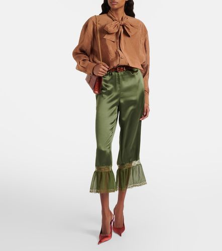 Pantalon droit en satin de soie à dentelle - Saint Laurent - Modalova