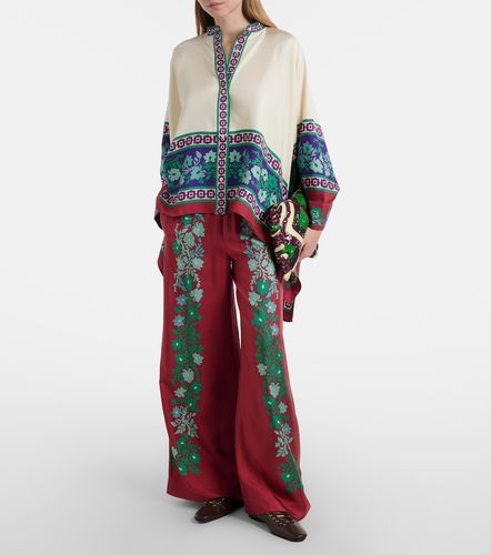 Pantalon palazzo en sergé de soie à fleurs - La DoubleJ - Modalova