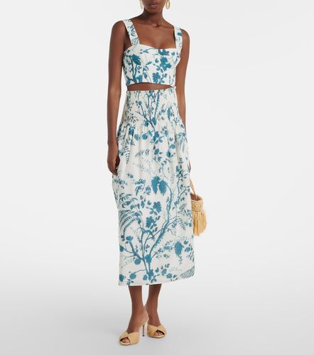 Jupe midi en coton et lin à fleurs - Erdem - Modalova
