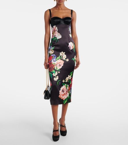 Robe midi en satin à fleurs - Dolce&Gabbana - Modalova