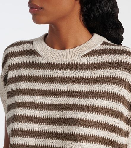 Pull sans manches rayé en coton mélangé à sequins - Brunello Cucinelli - Modalova