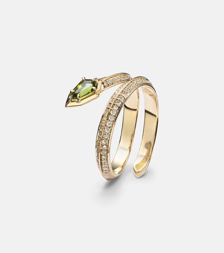 Bague serpent Shield en or 14 ct, diamants et tourmaline verte - Stone and Strand - Modalova