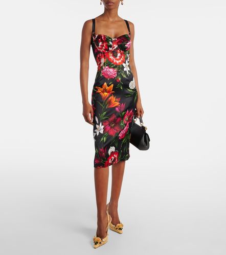 Robe midi en satin à fleurs - Dolce&Gabbana - Modalova