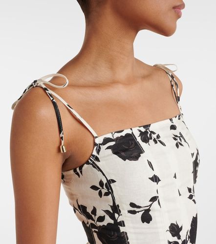 Robe midi en coton et lin à fleurs - Self-Portrait - Modalova