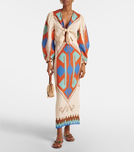 Robe midi imprimée en lin - Johanna Ortiz - Modalova