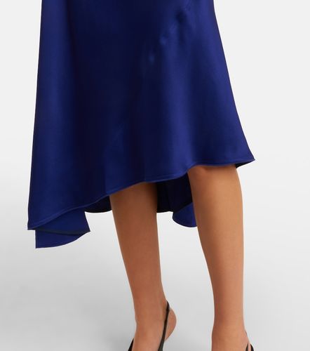 Robe midi asymétrique froncée en crêpe satin - Victoria Beckham - Modalova