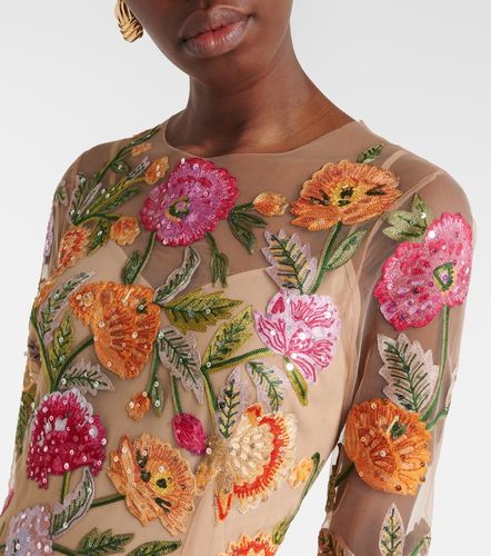 Robe longue brodée en tulle à fleurs - Carolina Herrera - Modalova