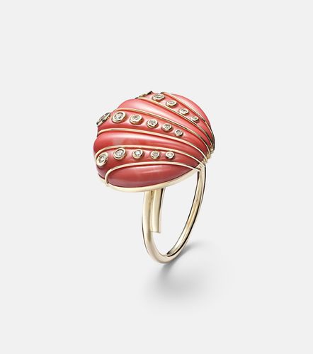 Yvonne Léon Bague Coquillage Corail en or 9 ct et diamants - Yvonne Leon - Modalova