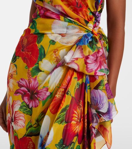 Robe longue asymétrique en soie à fleurs - Dolce&Gabbana - Modalova