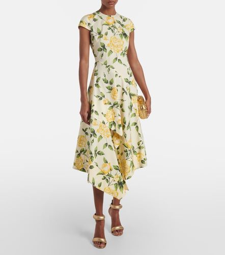 Robe midi en coton mélangé à fleurs - Oscar de la Renta - Modalova