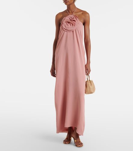 Robe longue à dos nu et appliqués floraux - Adriana Degreas - Modalova