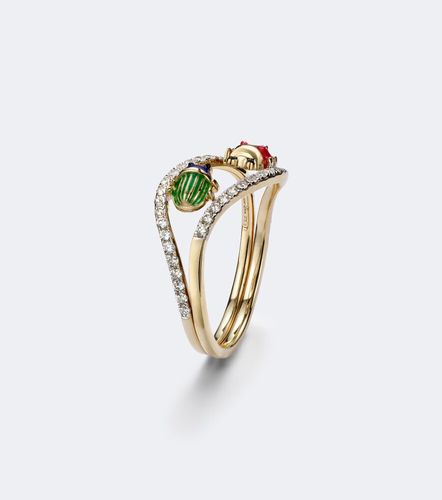 Yvonne Léon Alliances Coccinelle Scarabée en or 9 ct, émail et diamants - Yvonne Leon - Modalova