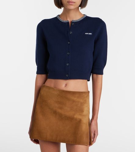 Cardigan court en coton à logo - Miu Miu - Modalova