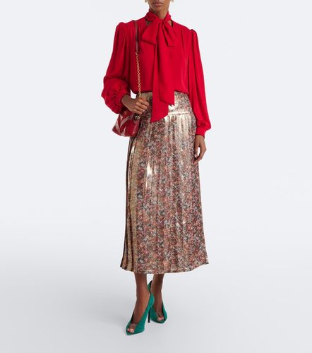 Jupe midi en soie mélangée à fleurs - Valentino - Modalova