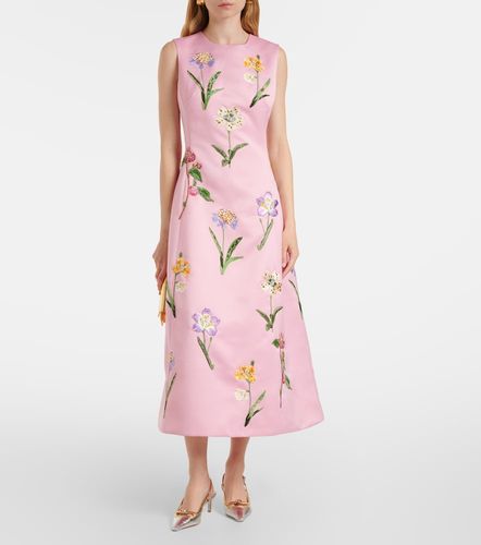 Robe midi à fleurs brodée en satin - Leo Lin - Modalova