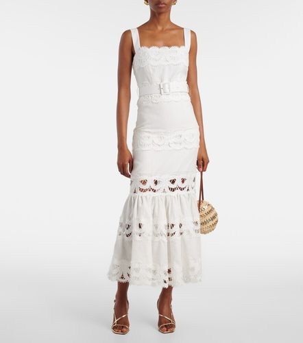 Robe midi en lin et coton à dentelle - Self-Portrait - Modalova