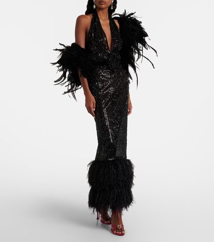 Robe longue à sequins et plumes - Dolce&Gabbana - Modalova