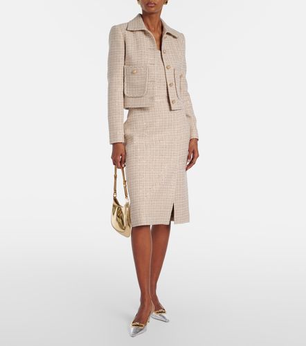 Jupe midi en tweed à carreaux et sequins - Elie Saab - Modalova