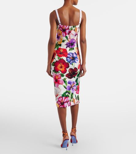 Robe midi en soie mélangée à fleurs - Dolce&Gabbana - Modalova