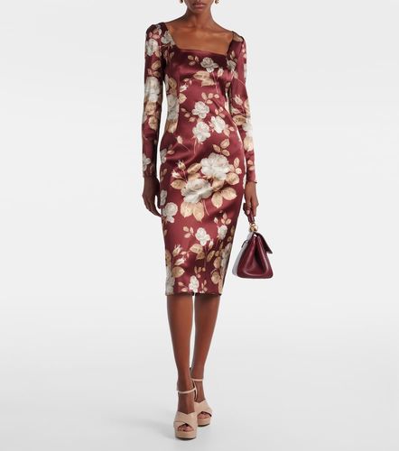 Robe midi en satin à fleurs - Dolce&Gabbana - Modalova