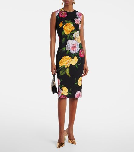 Robe midi en soie mélangée à fleurs - Dolce&Gabbana - Modalova