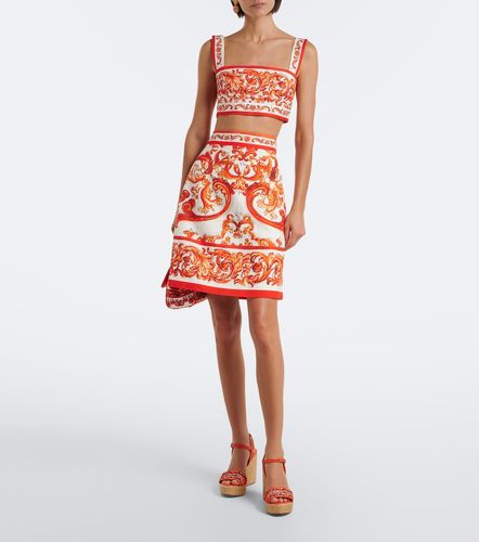 Mini-jupe Majolica en coton et lin mélangés à imprimé - Dolce&Gabbana - Modalova