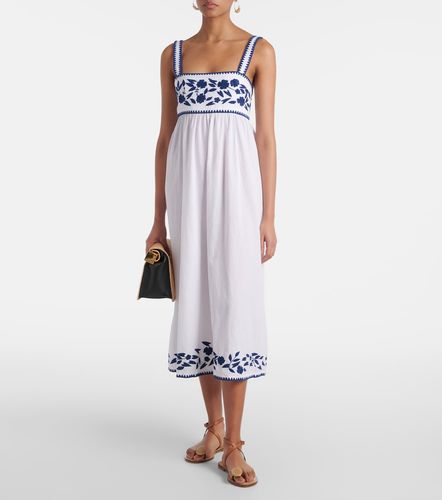 Robe midi brodée en coton et lin - Juliet Dunn - Modalova