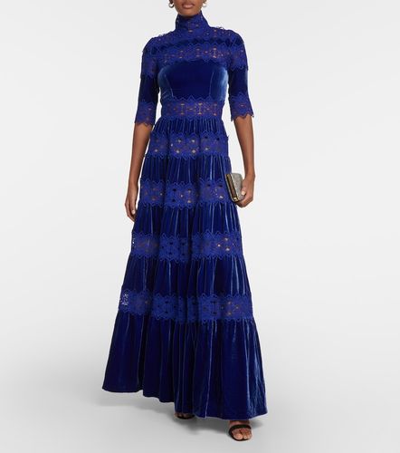 Robe longue Lissie en dentelle et velours - Costarellos - Modalova