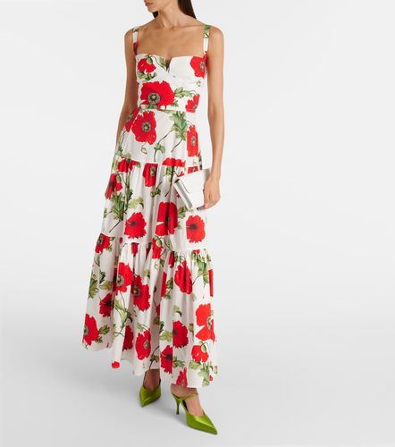 Robe longue en coton mélangé à imprimé floral et volants superposés - Oscar de la Renta - Modalova