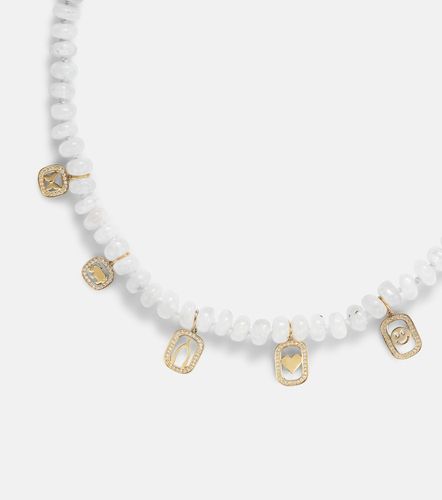 Collier en or 14 ct, pierre de lune et diamants - Sydney Evan - Modalova