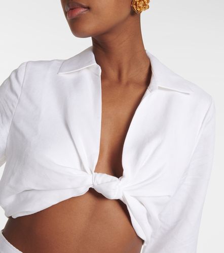 Crop top en lin mélangé à nœud - Adriana Degreas - Modalova