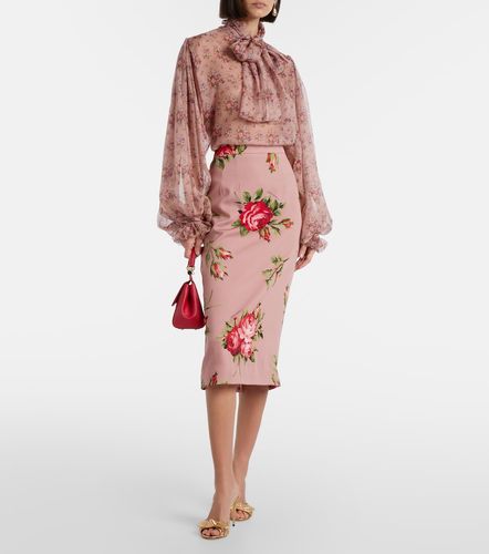 Jupe midi en soie mélangée à fleurs - Dolce&Gabbana - Modalova