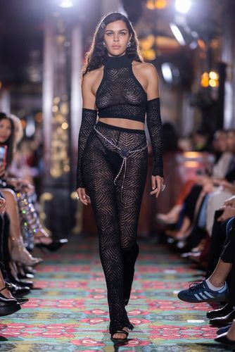 Pantalon évasé en dentelle à ornements - Alessandra Rich - Modalova