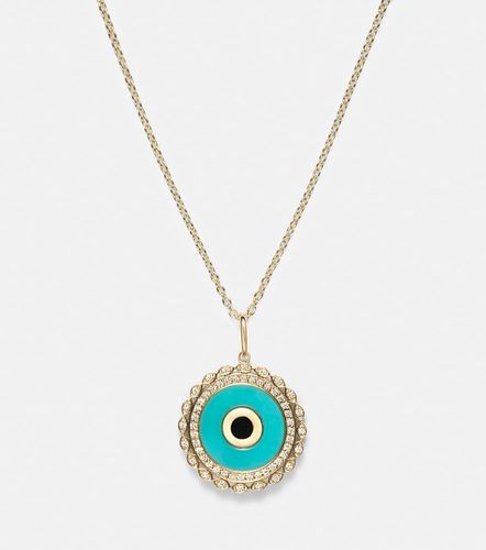 Collier chaîne Large Evil Eye en or 14 ct, diamants et turquoise - Sydney Evan - Modalova