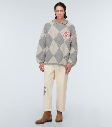 Pantalon droit brodé en coton - Adish - Modalova