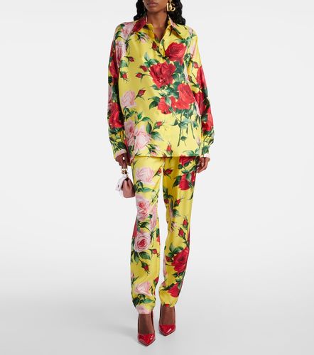 Pantalon droit en soie à imprimé floral - Dolce&Gabbana - Modalova