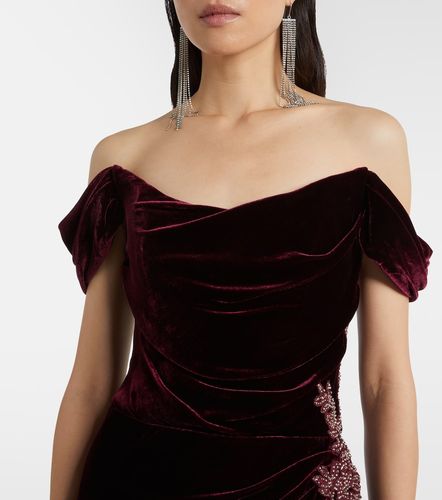 Robe longue en velours à encolure bardot - Costarellos - Modalova