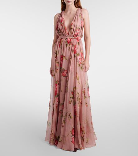 Robe longue en soie à fleurs - Dolce&Gabbana - Modalova