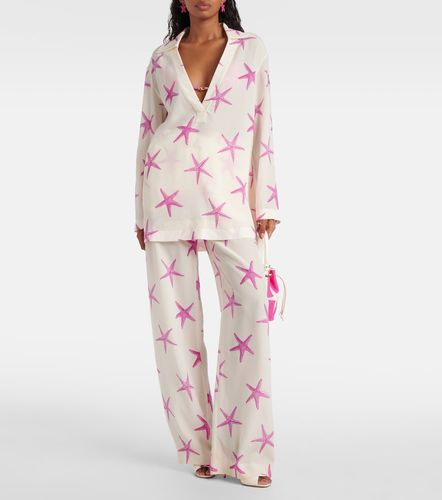 Pantalon ample taille haute en soie imprimé - Valentino - Modalova